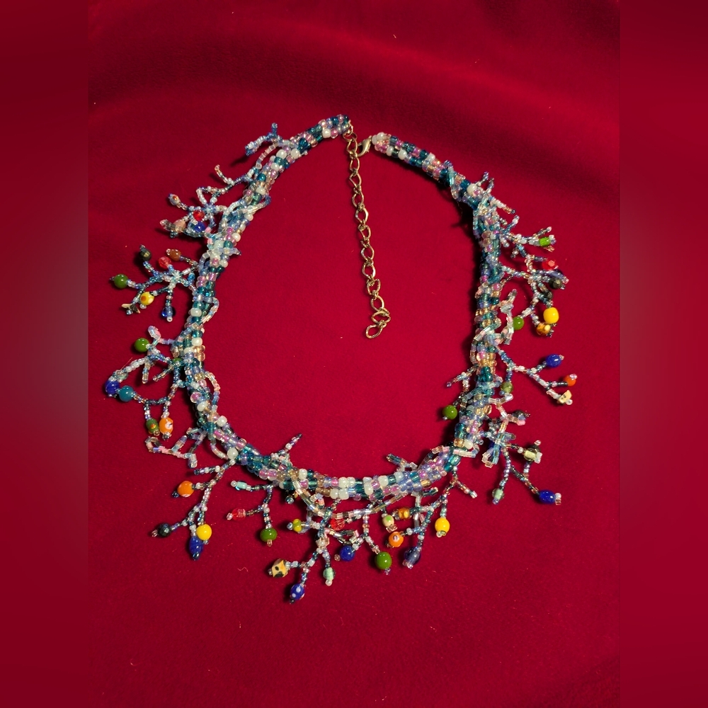 Handmade Glas Beaded Necklace Decorated. With Muranos Glass,Cristal Glass/ Coral